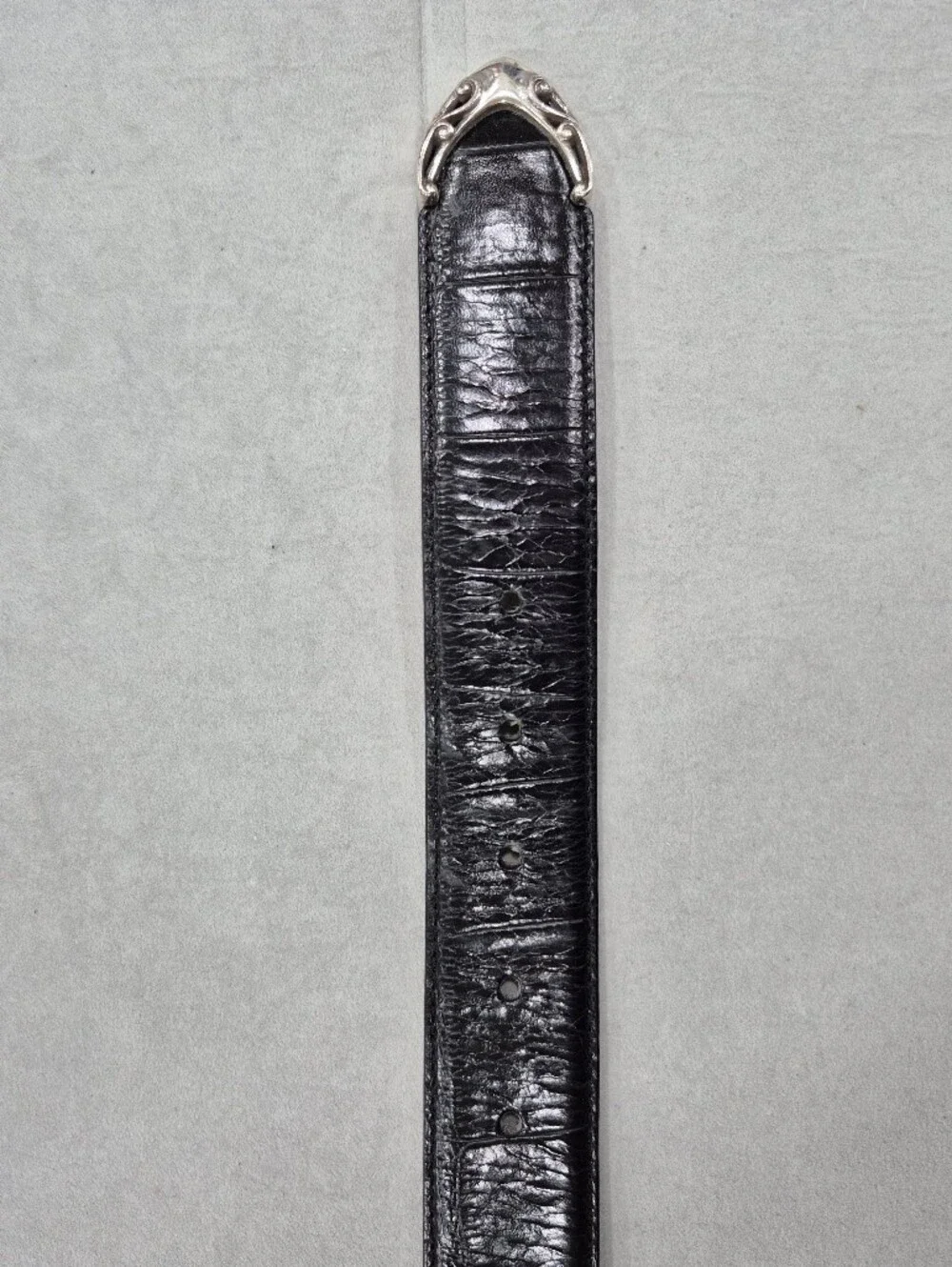 Brighton belt women's Lg/34 black leather croc embossed silver buckle and tip